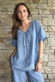 Benji Linen Wave Y Tee Denim